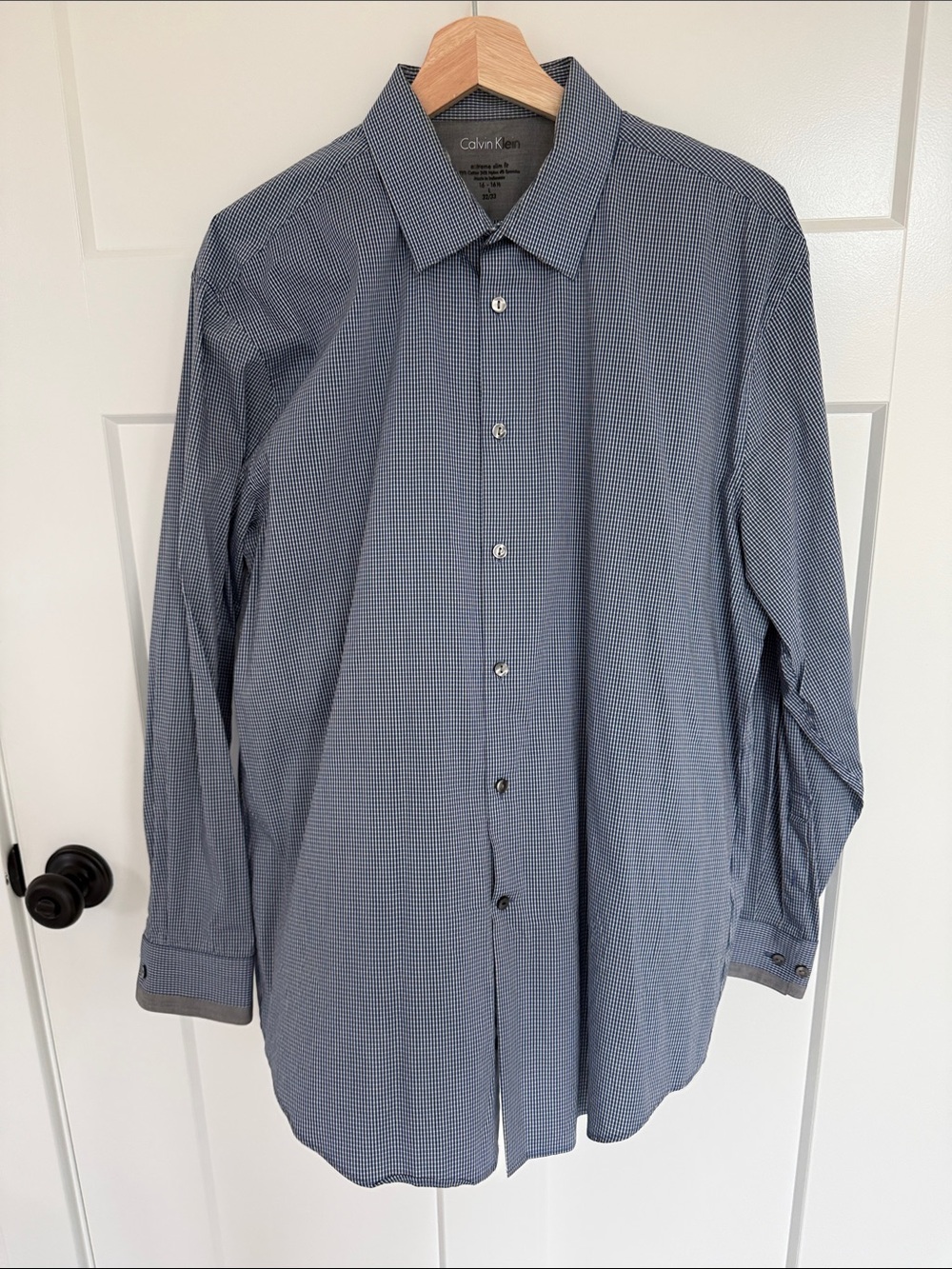 Calvin Klein Men's Navy and White Micro-Check Dress Shirt